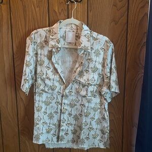 Givenchy 100% Silk Cream and Brown Casual Button Down Shirt